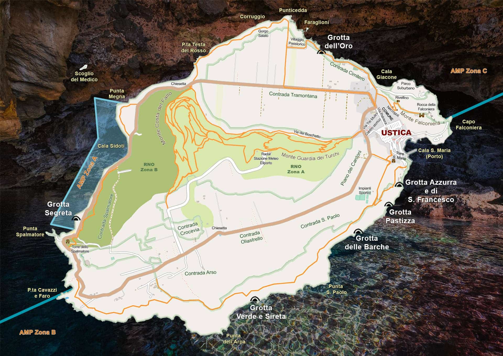 Mappa delle grotte di Ustica